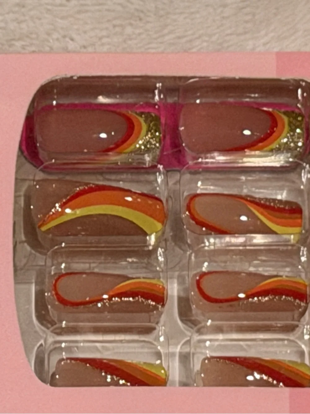 Retro Sunset Swirl Press On Nails | Orange Pink Yellow Y2K Nail Set